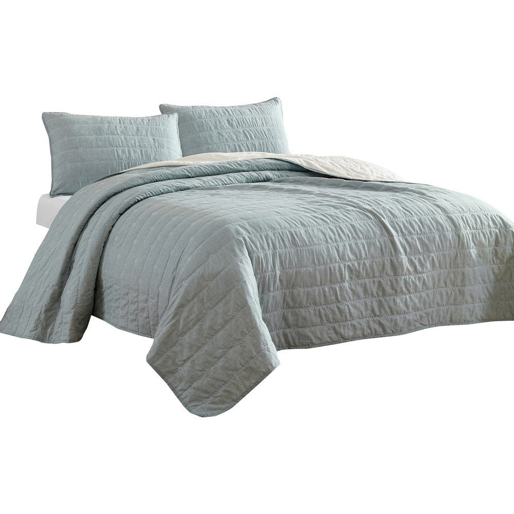 Veria 3 Piece Queen Quilt Set with Channel Stitching The Urban Port, Sage Green By Casagear Home