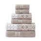 Veria 6 Piece Towel Set with Floral and Geometric Motifs Pattern The Urban Port,Beige By Casagear Home