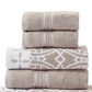 Veria 6 Piece Towel Set with Floral and Geometric Motifs Pattern The Urban Port,Beige By Casagear Home BM250053