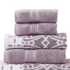 Veria 6 Piece Towel Set with Floral and Geometric Motif Pattern The Urban Port,Purple By Casagear Home BM250054