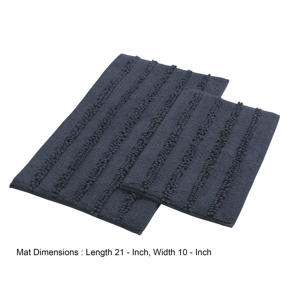 Veria 2 Piece Bath Mat with Textured Loops Details The Urban Port Navy Blue By Casagear Home BM250070