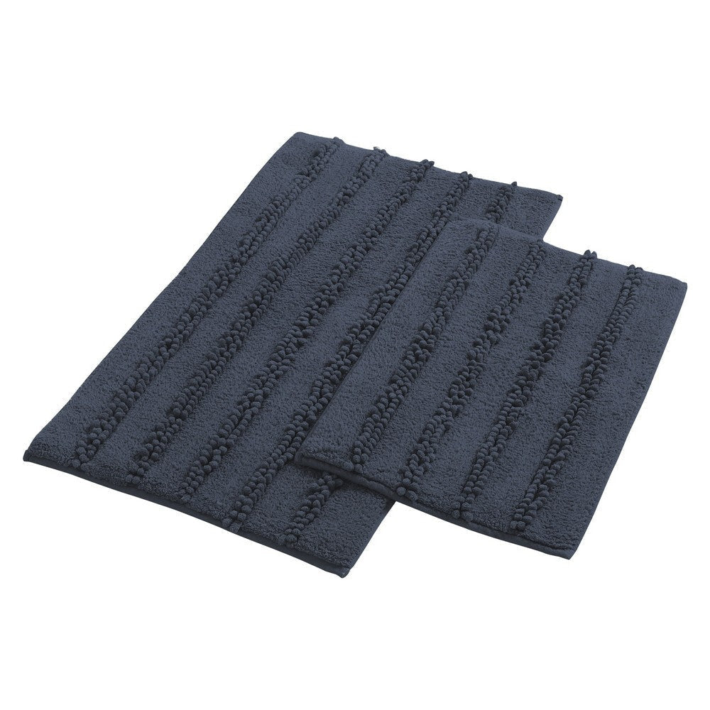 Veria 2 Piece Bath Mat with Textured Loops Details The Urban Port, Navy Blue By Casagear Home