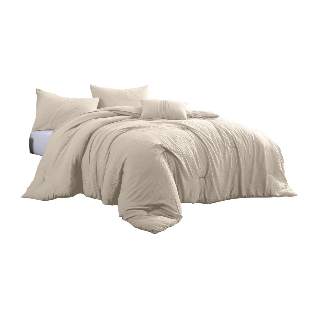 Veria 4 Piece Queen Comforter Set with Deep Stitching The Urban Port, Beige By Casagear Home