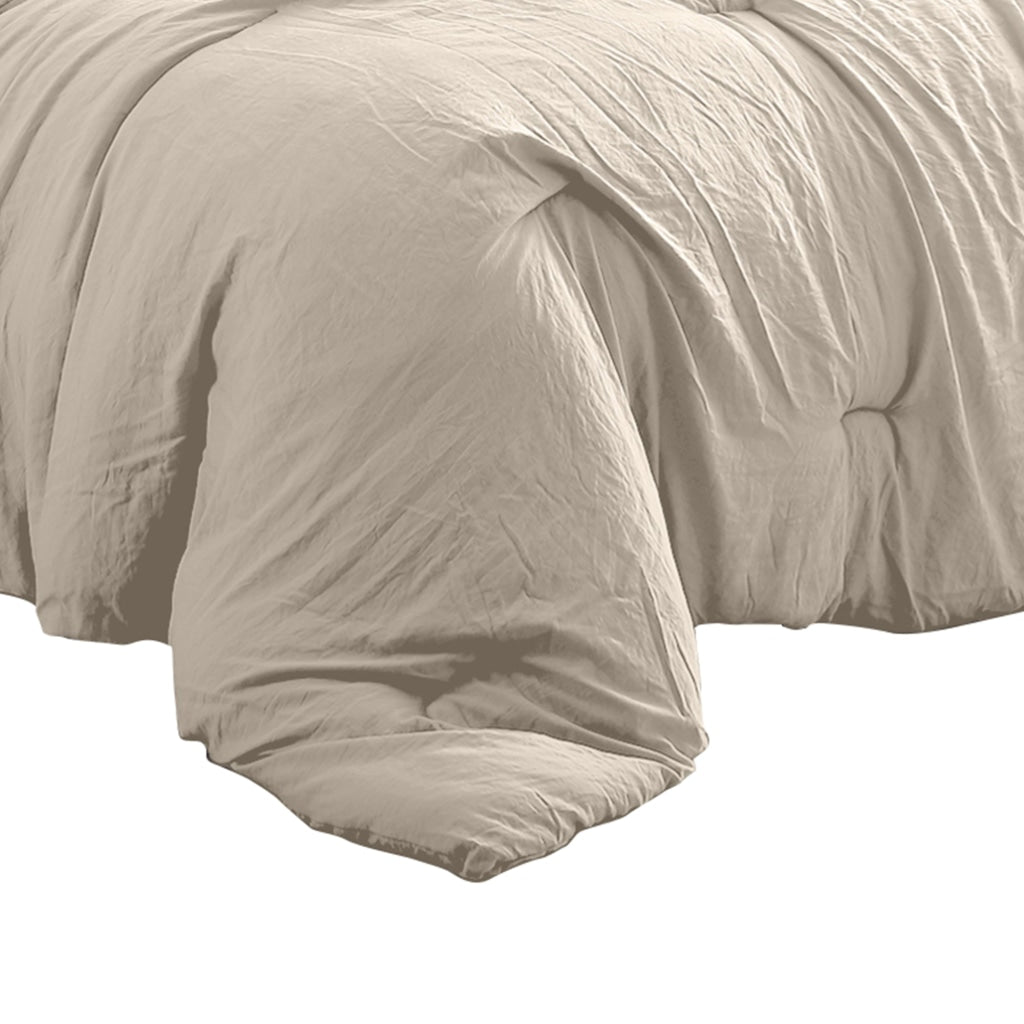 Veria 4 Piece Queen Comforter Set with Deep Stitching The Urban Port Beige By Casagear Home