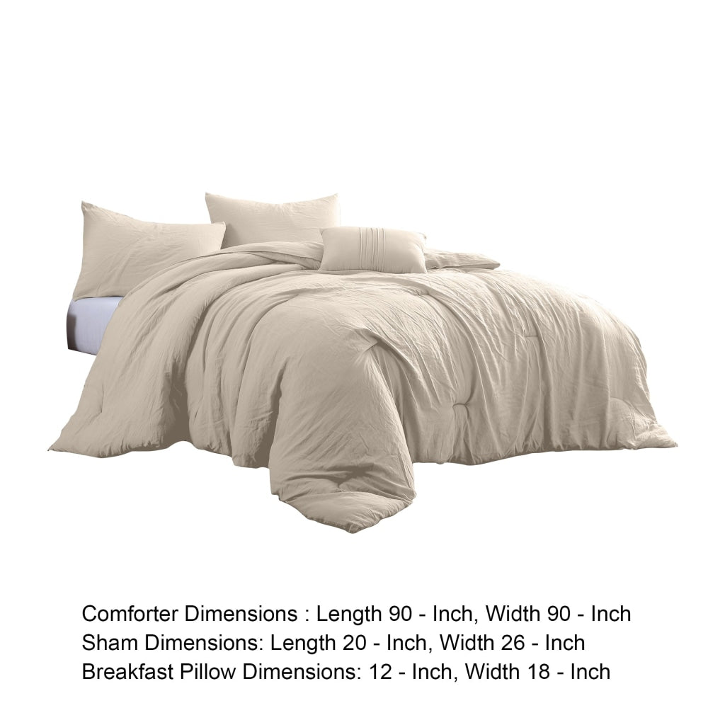 Veria 4 Piece Queen Comforter Set with Deep Stitching The Urban Port Beige By Casagear Home