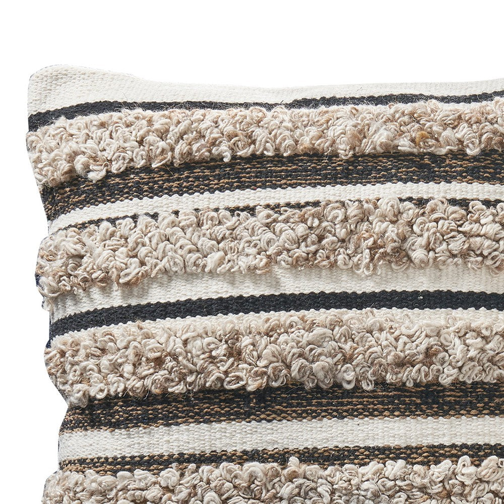 Veria Pillow Cover with Stripes and Shaggy Texture The Urban Port Multicolor By Casagear Home BM250144