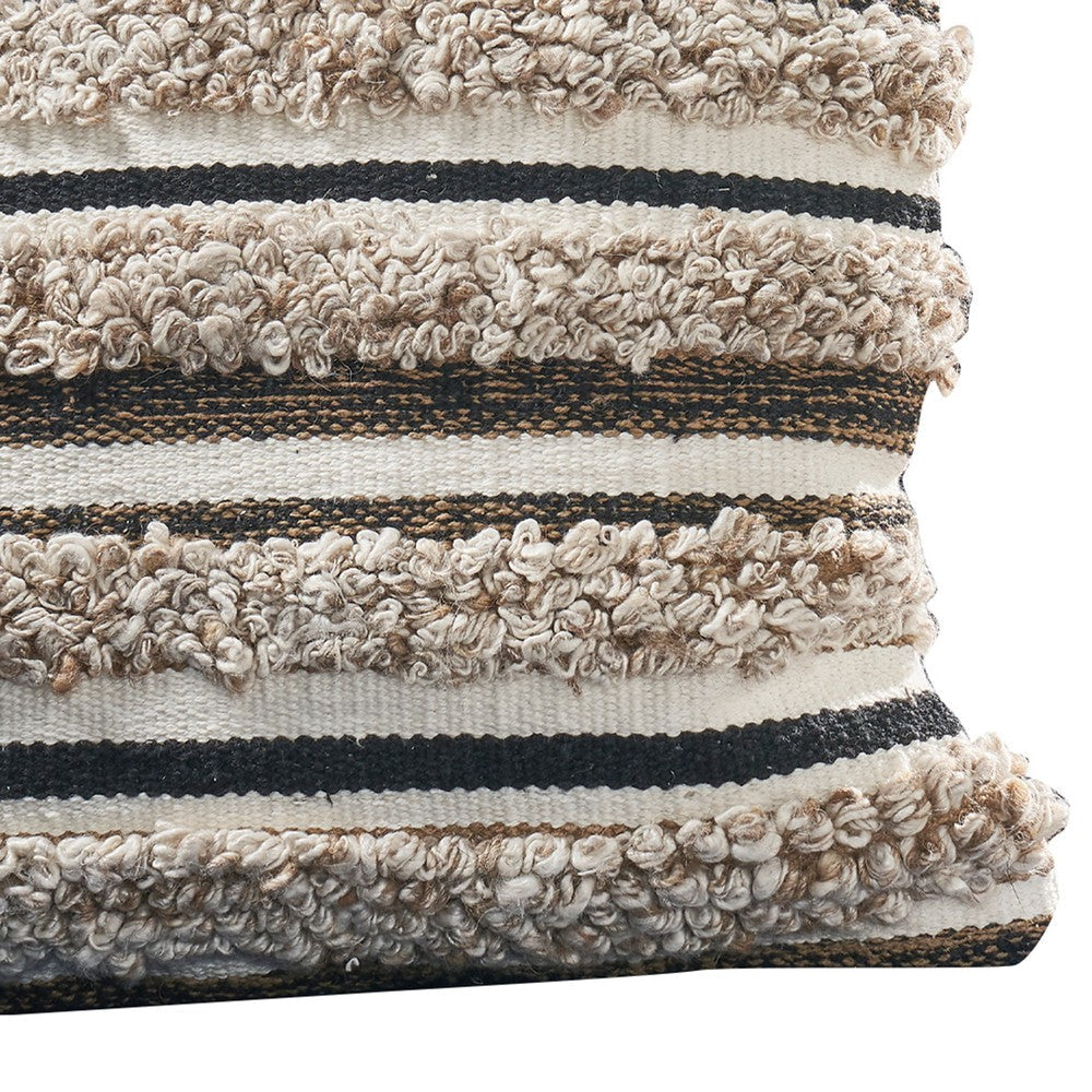 Veria Pillow Cover with Stripes and Shaggy Texture The Urban Port Multicolor By Casagear Home BM250144