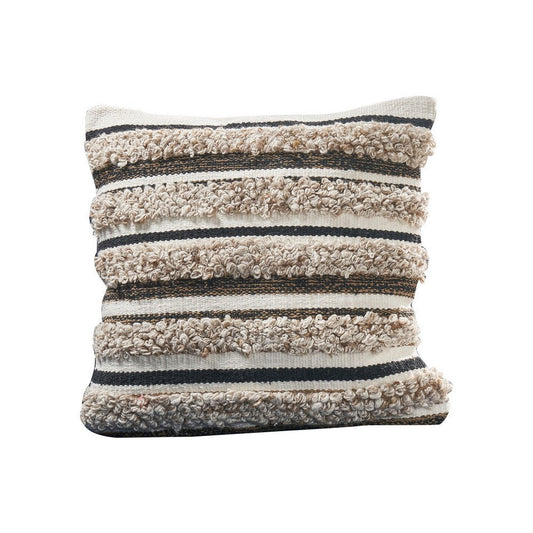 Veria Pillow Cover with Stripes and Shaggy Texture The Urban Port, Multicolor By Casagear Home