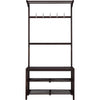 Hall Tree with 5 Hooks and 2 Slatted Shelves Espresso Brown By Casagear Home BM250175