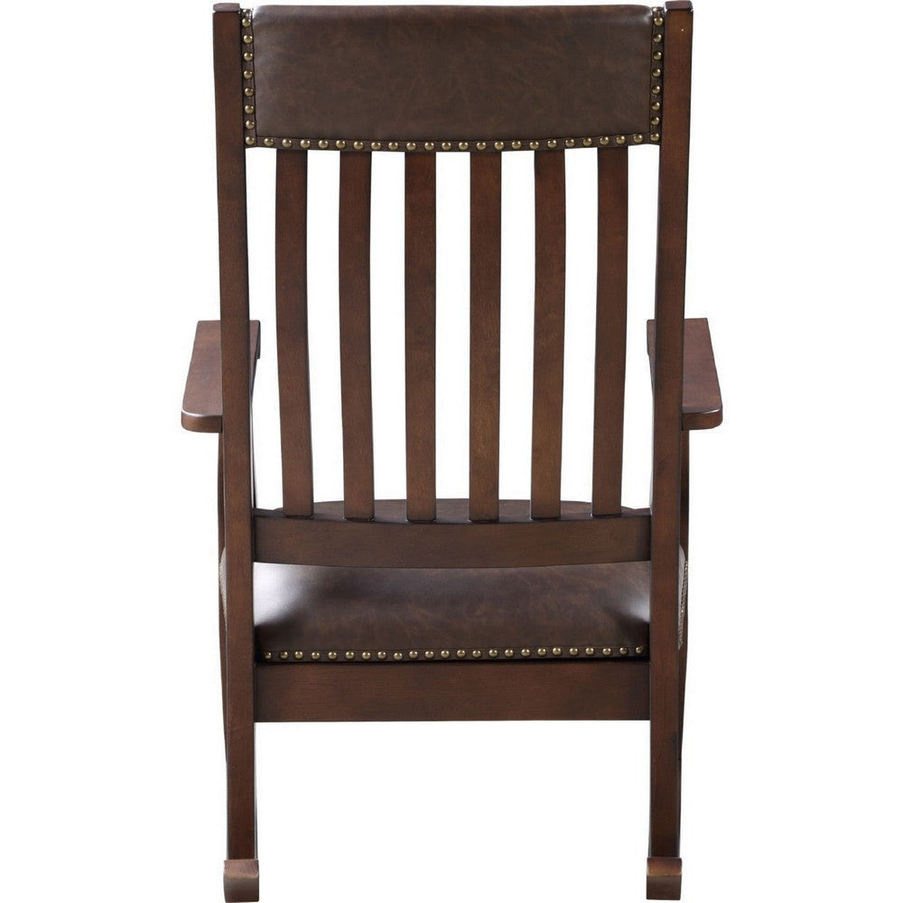 Rocking Chair with Leatherette Seat and Slatted Back Brown By Casagear Home BM250176