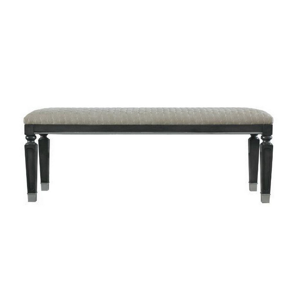 Bench with Hexagonal Pattern and Tapered Legs Beige By Casagear Home BM250184