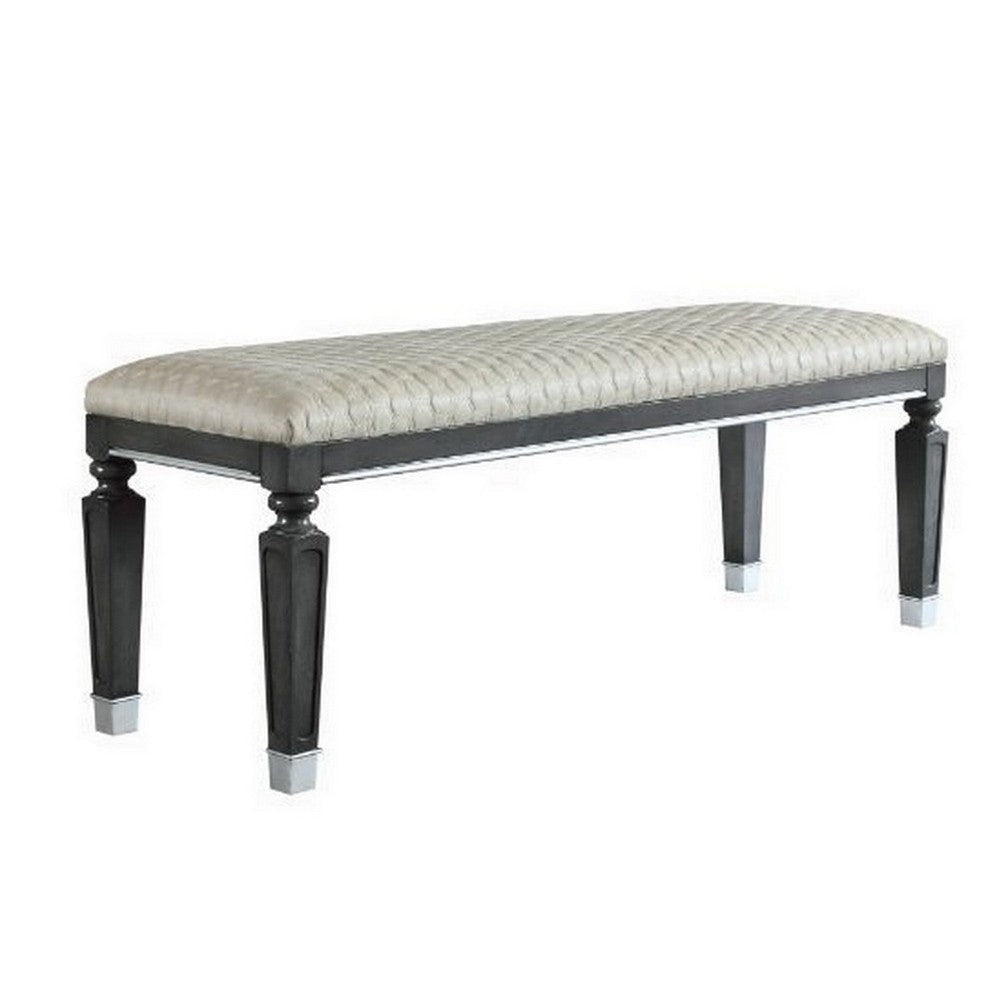 Bench with Hexagonal Pattern and Tapered Legs, Beige By Casagear Home