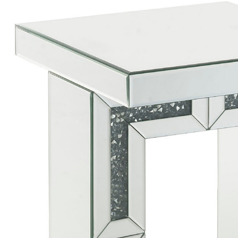 Accent Table with Open Geometric Base and Acrylic Diamond Inlay Silver By Casagear Home BM250186