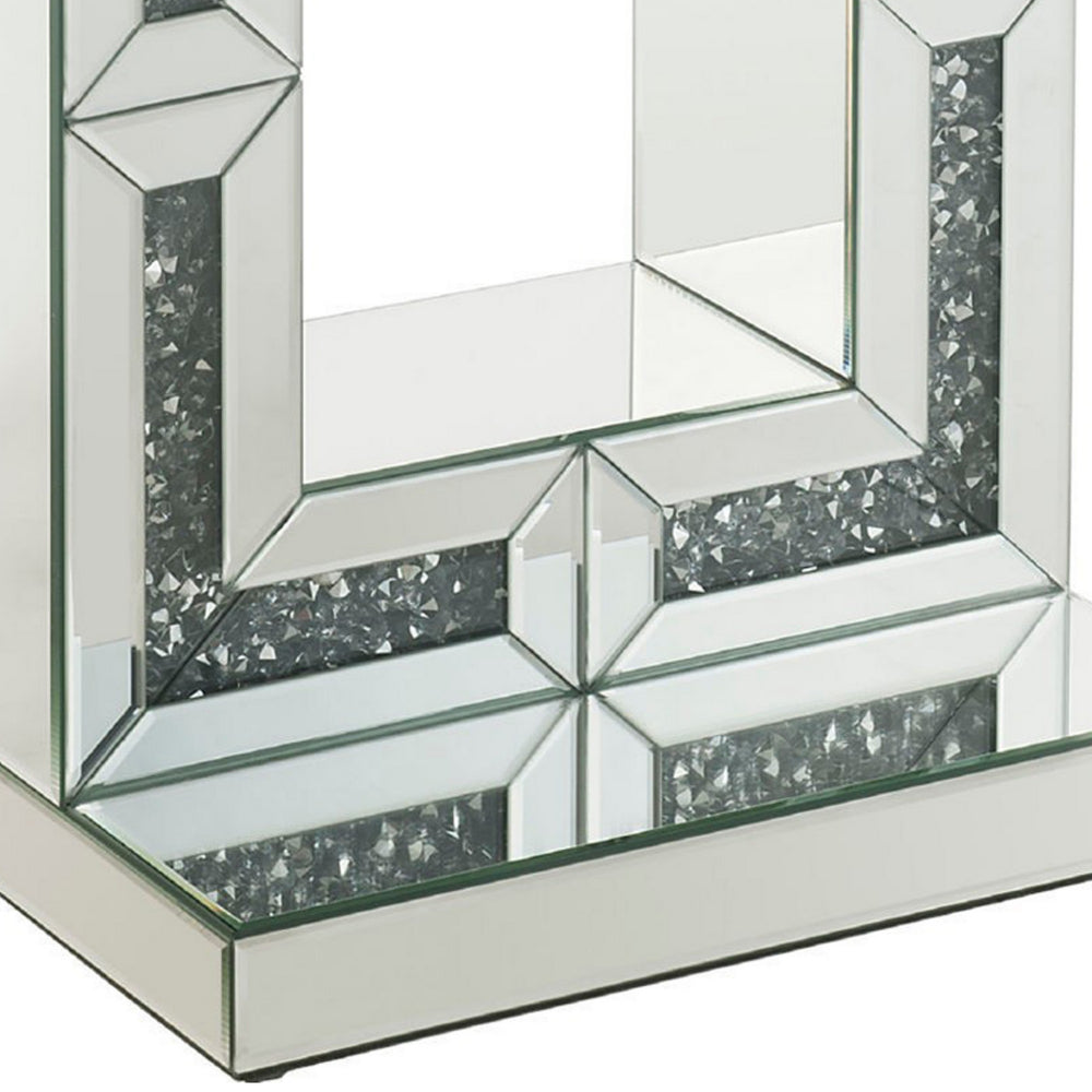 Accent Table with Open Geometric Base and Acrylic Diamond Inlay Silver By Casagear Home BM250186