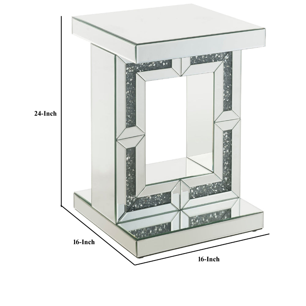 Accent Table with Open Geometric Base and Acrylic Diamond Inlay Silver By Casagear Home BM250186