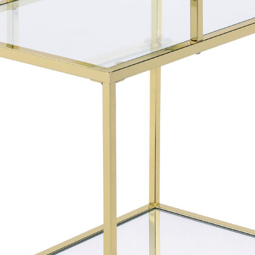 3 Tier Accent Table with Glass Shelves and Metal Frame Gold By Casagear Home BM250197