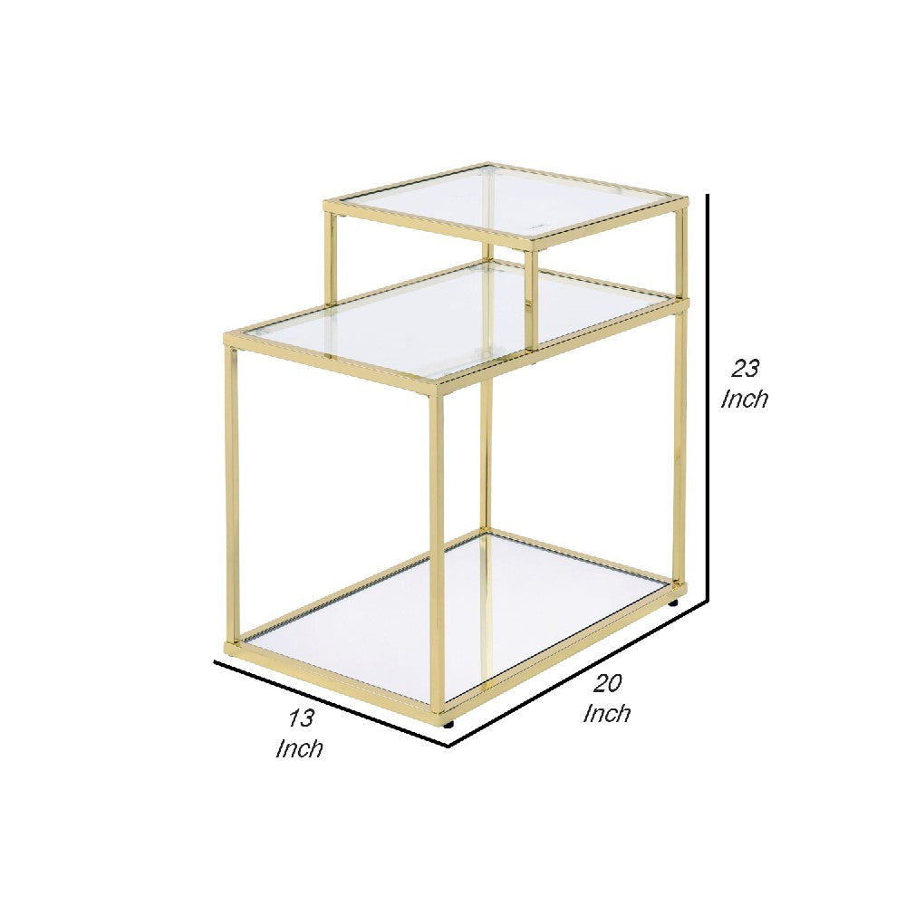 3 Tier Accent Table with Glass Shelves and Metal Frame Gold By Casagear Home BM250197