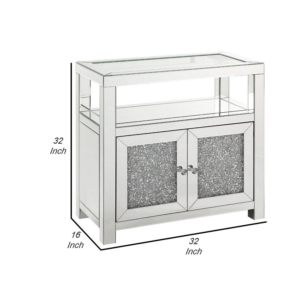 Cabinet with Mirrored Inserts and 2 Door Storage Silver By Casagear Home BM250236