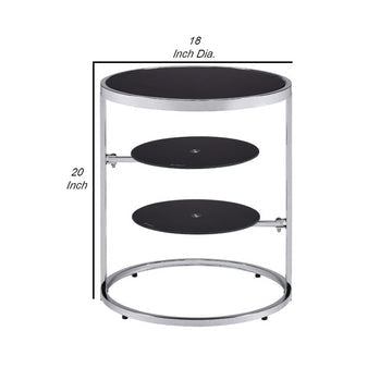 20 Inch Accent Table with 2 Tier Swivel Glass Shelves Black and Chrome By Casagear Home BM250241