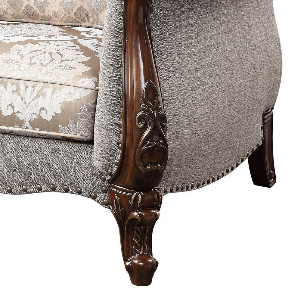 Chair with Button Tufted Back and Queen Anne Legs Gray and Brown By Casagear Home BM250251