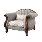 Chair with Button Tufted Back and Queen Anne Legs, Gray and Brown By Casagear Home