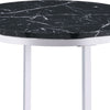 End Table with Round Faux Marble Top and Glass Shelf Black By Casagear Home BM250265