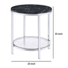 End Table with Round Faux Marble Top and Glass Shelf Black By Casagear Home BM250265