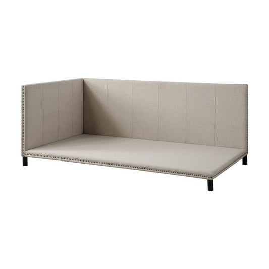 Full Size Daybed with Nailhead Trim and Rounded Legs, Beige By Casagear Home