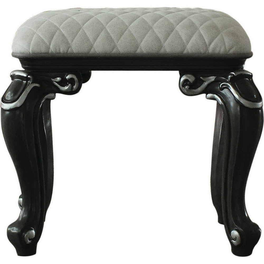 Backless Stool with Cushion Seat and Cabriole Legs Gray and White By Casagear Home BM250268