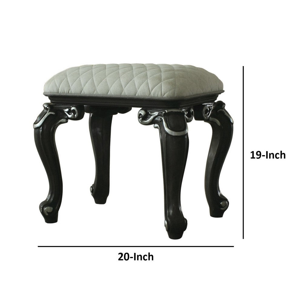 Backless Stool with Cushion Seat and Cabriole Legs Gray and White By Casagear Home BM250268