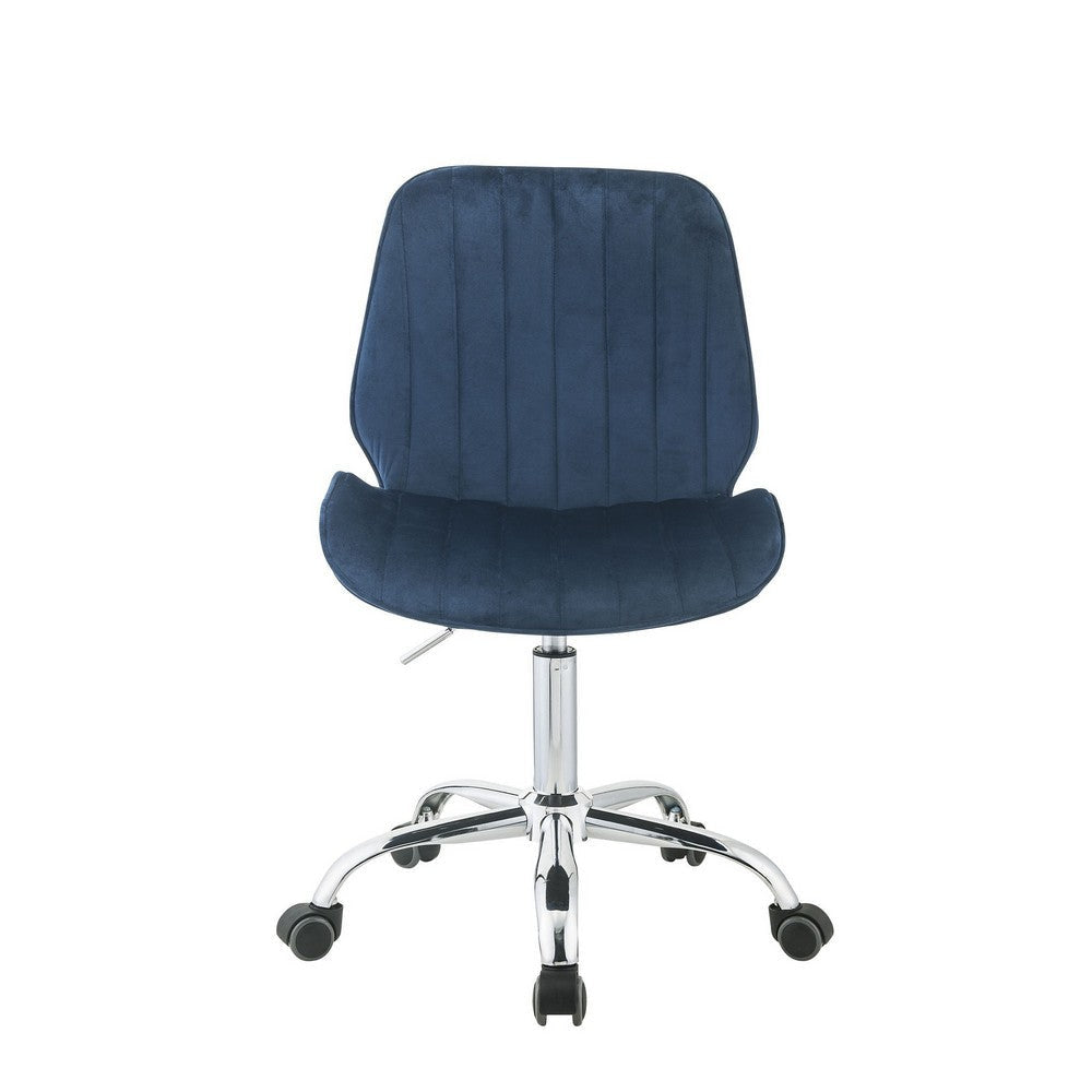 Adjustable Office Chair with Channel Stitching Blue and Chrome By Casagear Home BM250278