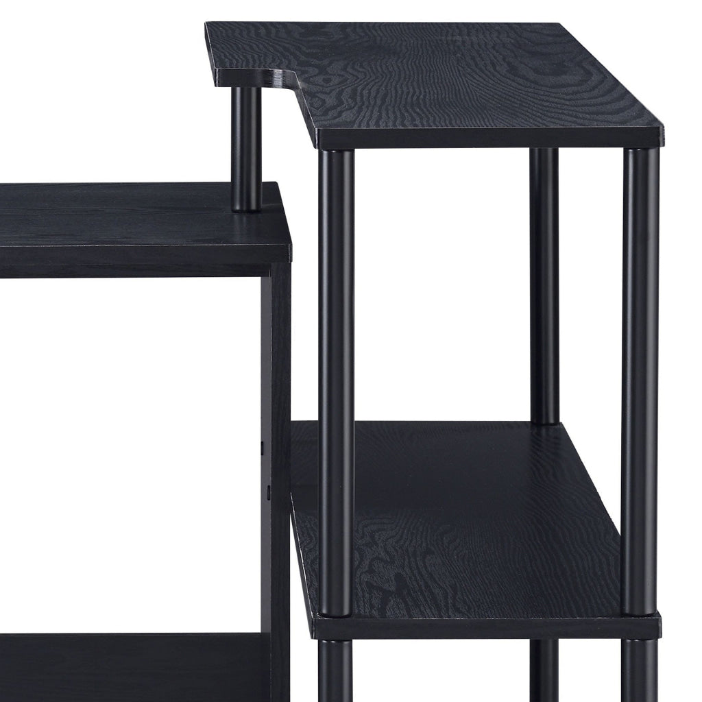 Writing Desk with L Shaped Design and 3 Tier Wooden Shelves Black By Casagear Home BM250315