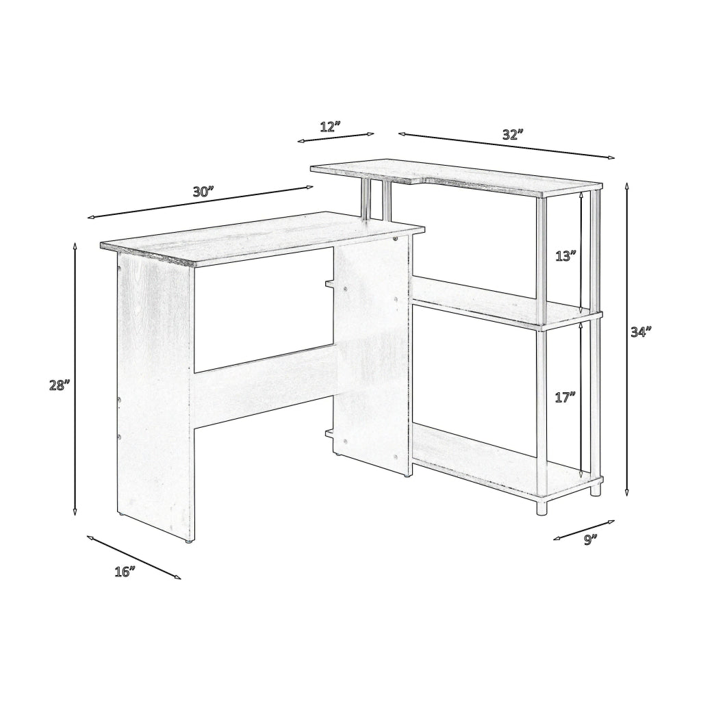 Writing Desk with L Shaped Design and 3 Tier Wooden Shelves Black By Casagear Home BM250315