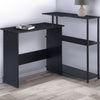 Writing Desk with L Shaped Design and 3 Tier Wooden Shelves, Black By Casagear Home