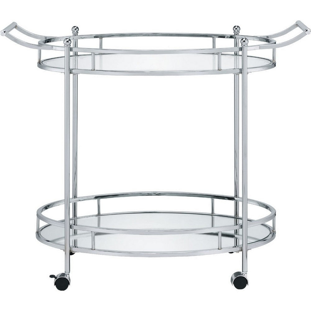 Serving Cart with Tubular Frame and 2 Tier Glass Shelves Chrome By Casagear Home BM250318