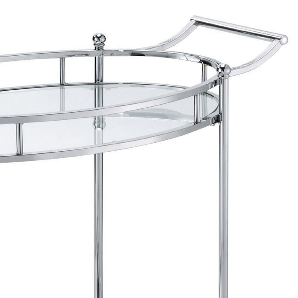 Serving Cart with Tubular Frame and 2 Tier Glass Shelves Chrome By Casagear Home BM250318