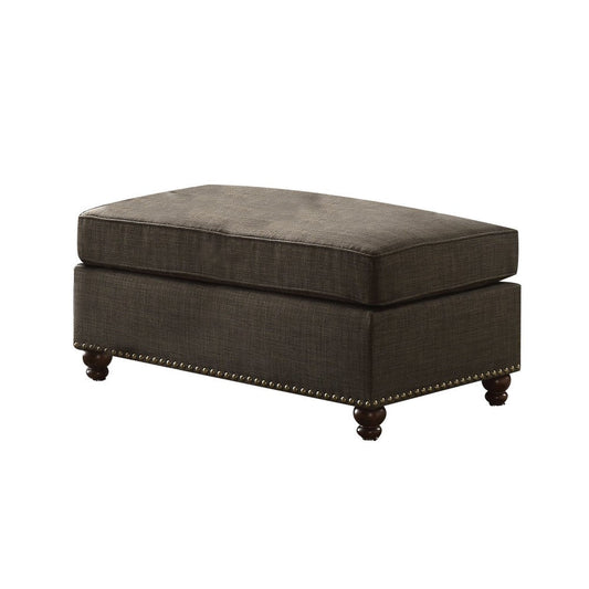 Ottoman with Fabric Upholstery and Nailhead Trim Details, Gray By Casagear Home