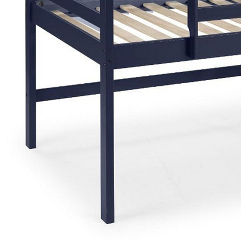 Twin Loft Bed with Wooden Frame and Reversible Ladder Blue By Casagear Home BM250349