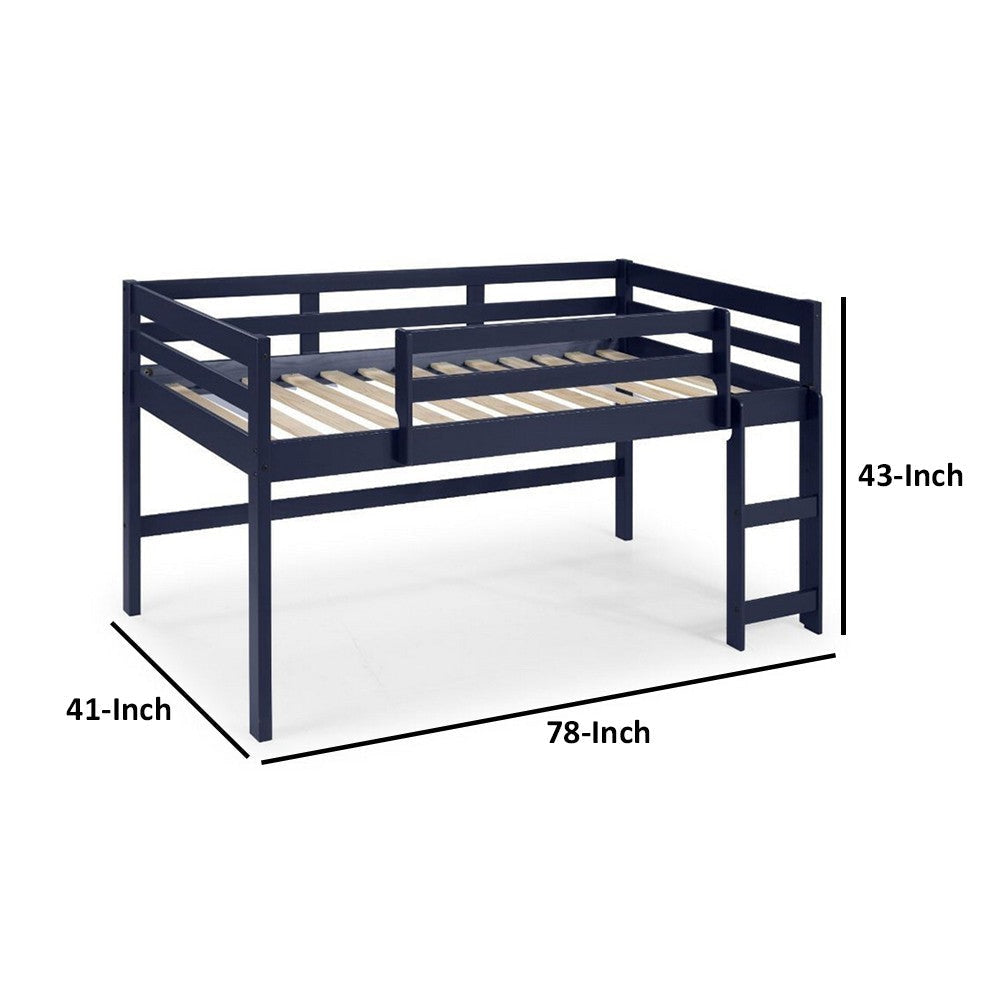 Twin Loft Bed with Wooden Frame and Reversible Ladder Blue By Casagear Home BM250349