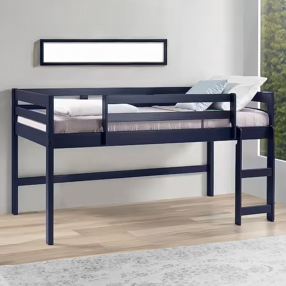 Twin Loft Bed with Wooden Frame and Reversible Ladder Blue By Casagear Home BM250349