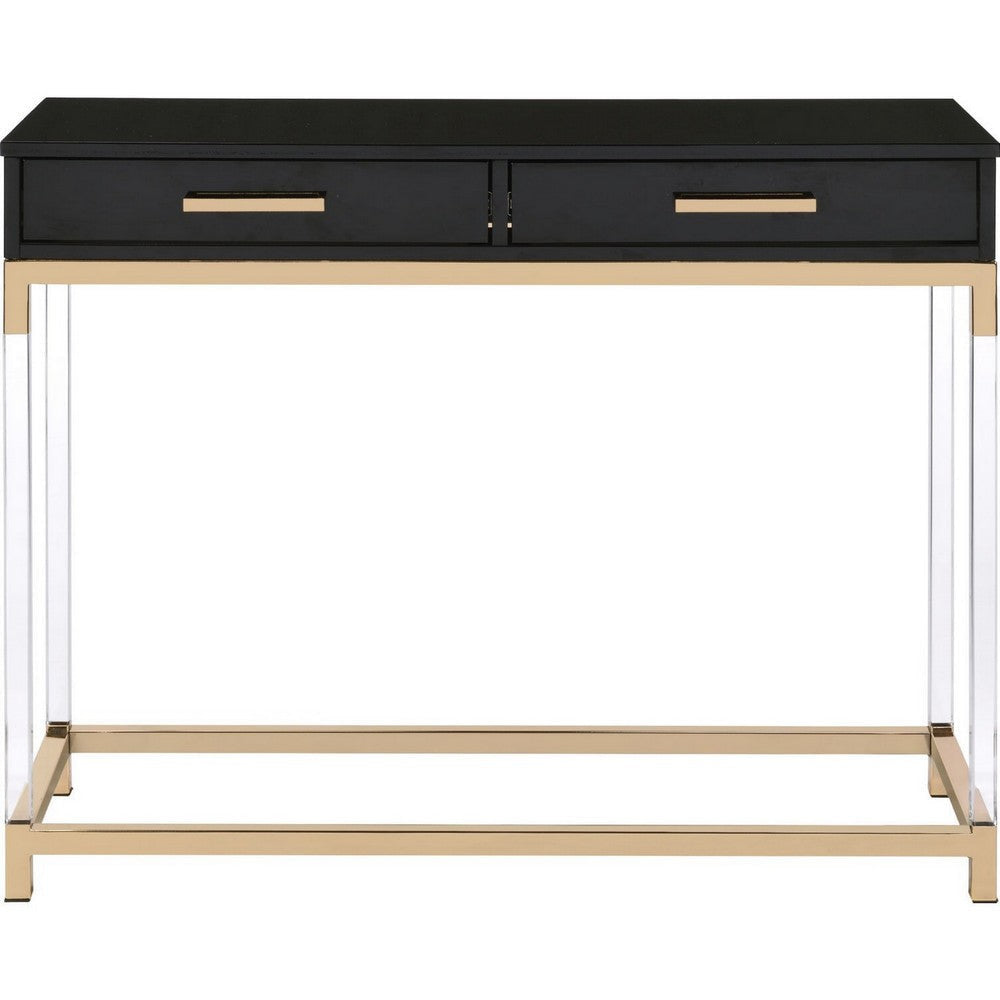 Metal Base Framed Console Table Black and Gold By Casagear Home BM250363