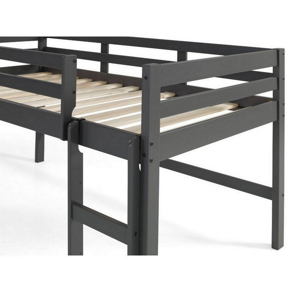 Twin Loft Bed with Wooden Frame and Reversible Ladder Gray By Casagear Home BM250364