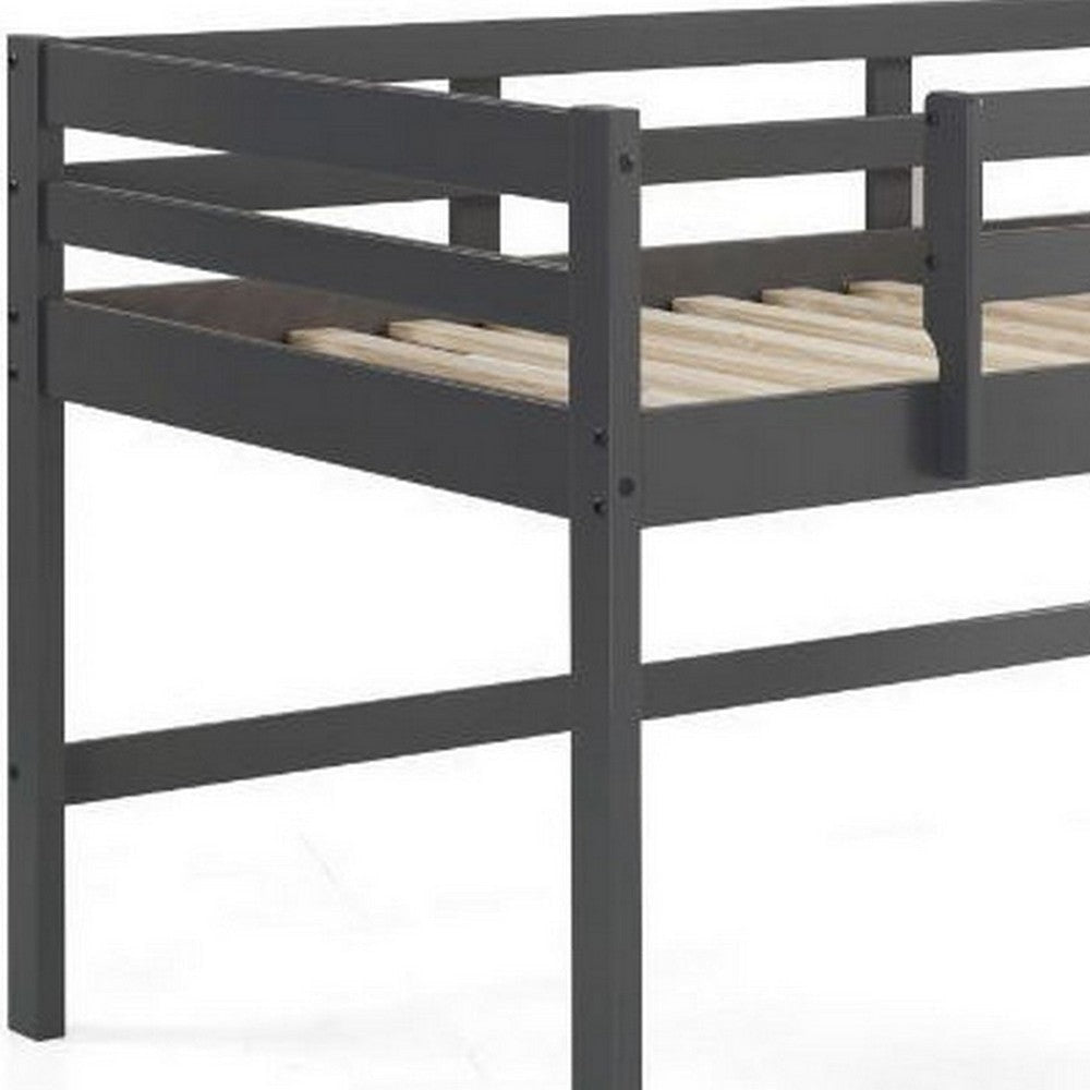 Twin Loft Bed with Wooden Frame and Reversible Ladder Gray By Casagear Home BM250364