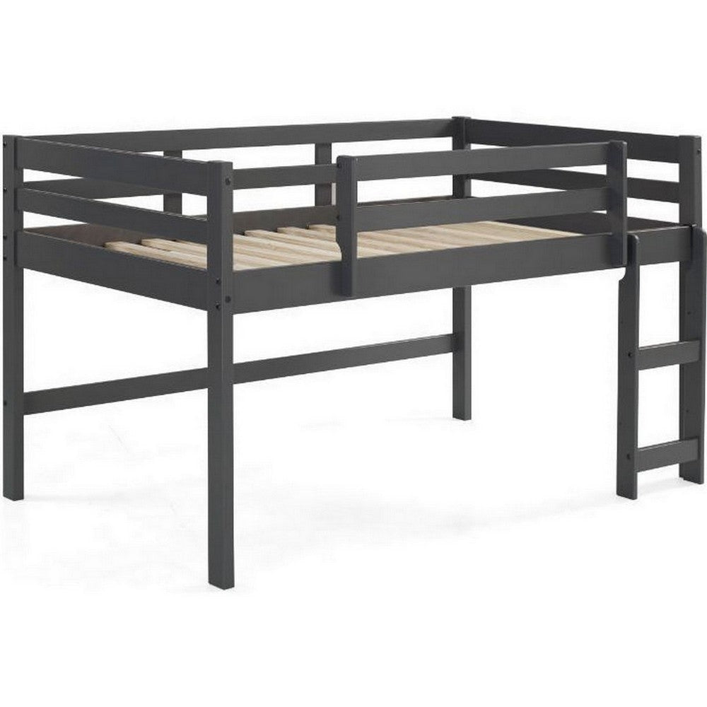 Twin Loft Bed with Wooden Frame and Reversible Ladder, Gray By Casagear Home