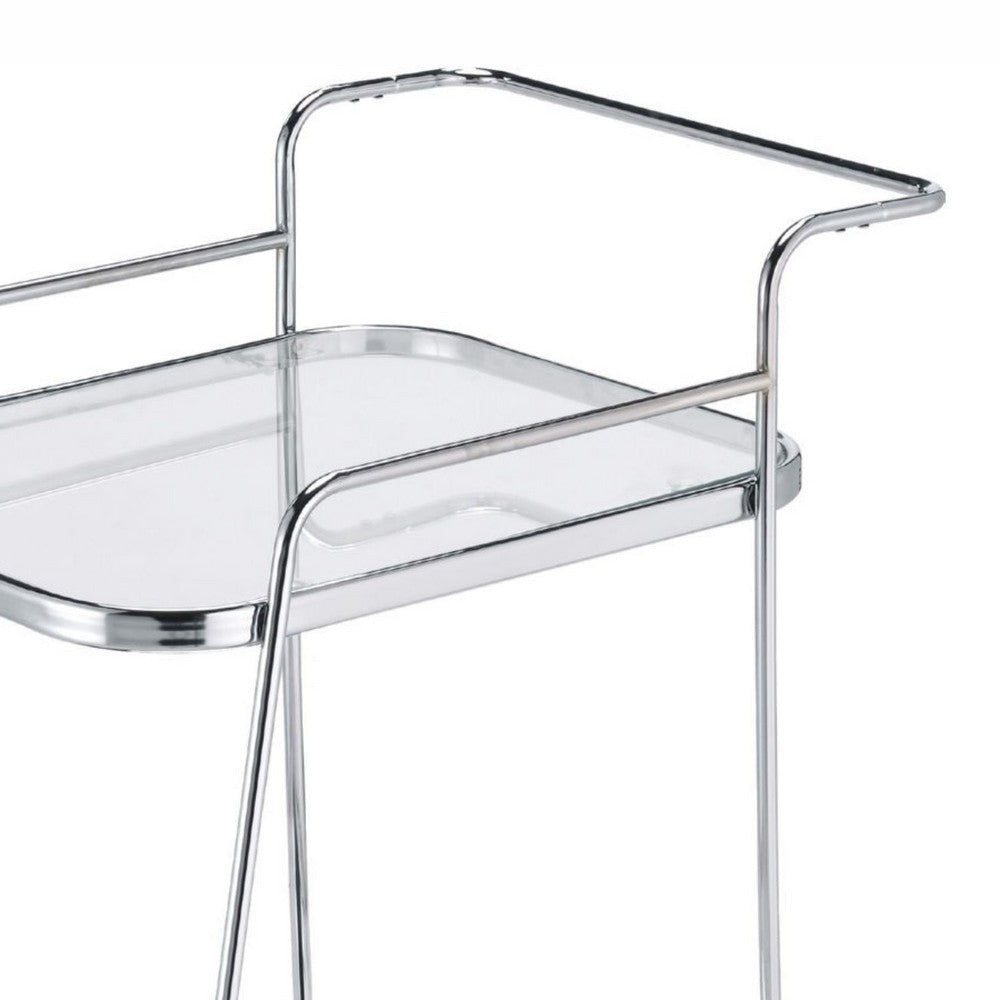 Clear Glass 2-Tier Serving Cart With Chrome Finish By Casagear Home BM250375