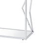 Sofa Table with Glass Top and Bottom Shelf and Geometric Accent Silver By Casagear Home BM250392