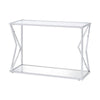 Sofa Table with Glass Top and Bottom Shelf and Geometric Accent, Silver By Casagear Home