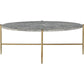 Coffee Table with Oval Marble Top and X Shaped Support Gray and Gold By Casagear Home BM250393