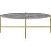 Coffee Table with Oval Marble Top and X Shaped Support Gray and Gold By Casagear Home BM250393