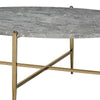 Coffee Table with Oval Marble Top and X Shaped Support Gray and Gold By Casagear Home BM250393